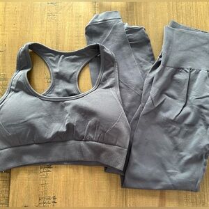 Grey bra and athletic leggings. Good used condition, no brand name, from Amazon